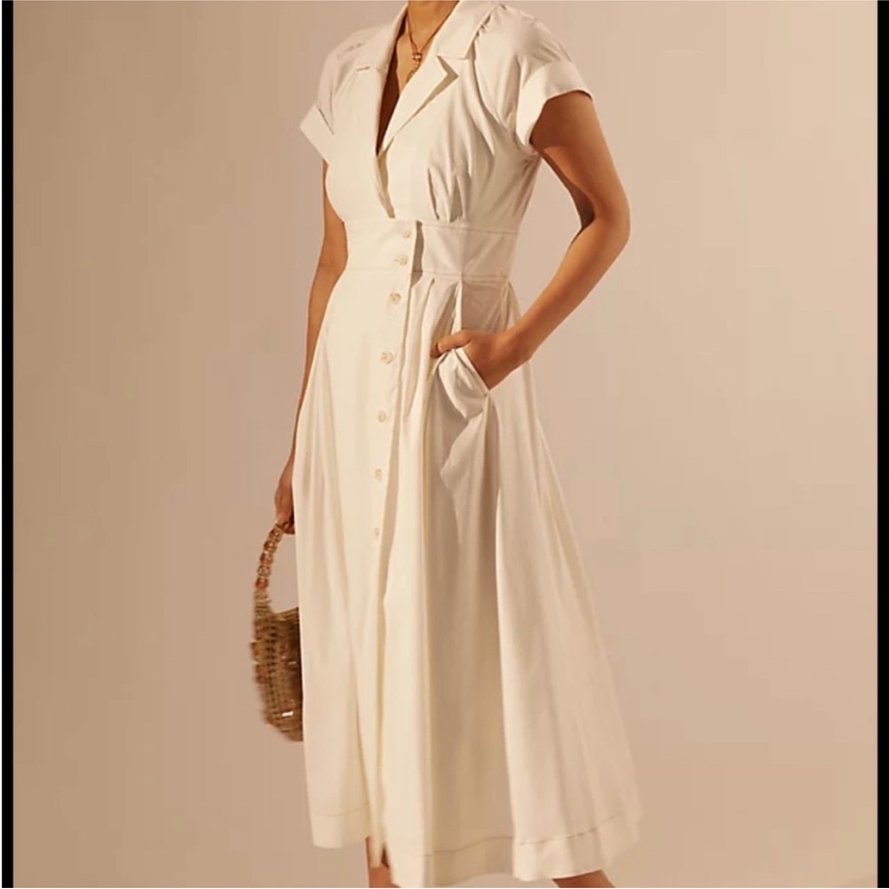 Anthropologie Maeve Poplin Midi Shirt Dress White Size 4 Cutout Back Button Up‎